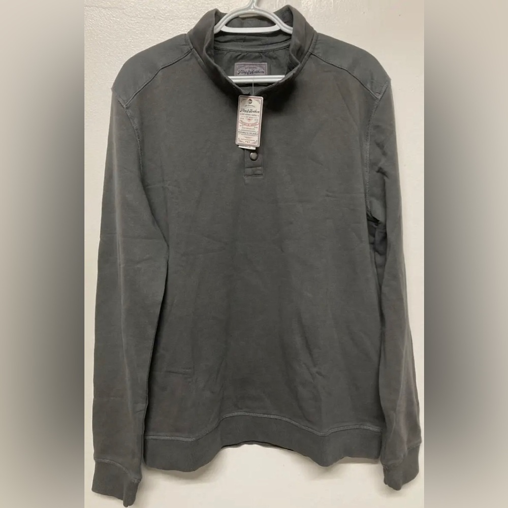 Flag & Anthem Mens Sweater Shirt Pullover Medium Dark Grey Snap Mid-Weight NWT
